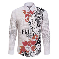 Bula Fiji Day Family Matching Long Sleeve Bodycon Dress and Hawaiian Shirt Tagimaucia on Masi Pattern LT7 Dad's Shirt - Long Sleeve White - Polynesian Pride