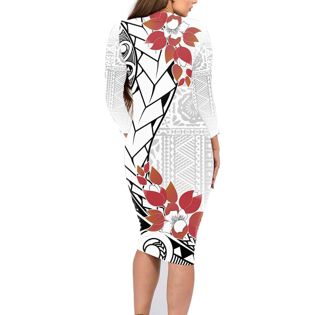 Bula Fiji Day Family Matching Long Sleeve Bodycon Dress and Hawaiian Shirt Tagimaucia on Masi Pattern LT7 - Polynesian Pride
