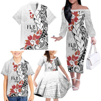 Bula Fiji Day Family Matching Off The Shoulder Long Sleeve Dress and Hawaiian Shirt Tagimaucia on Masi Pattern LT7 - Polynesian Pride
