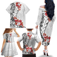 Bula Fiji Day Family Matching Off The Shoulder Long Sleeve Dress and Hawaiian Shirt Tagimaucia on Masi Pattern LT7 - Polynesian Pride