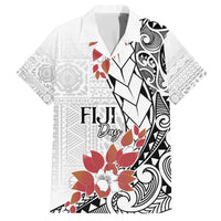 Bula Fiji Day Family Matching Off Shoulder Short Dress and Hawaiian Shirt Tagimaucia on Masi Pattern LT7 Dad's Shirt - Short Sleeve White - Polynesian Pride