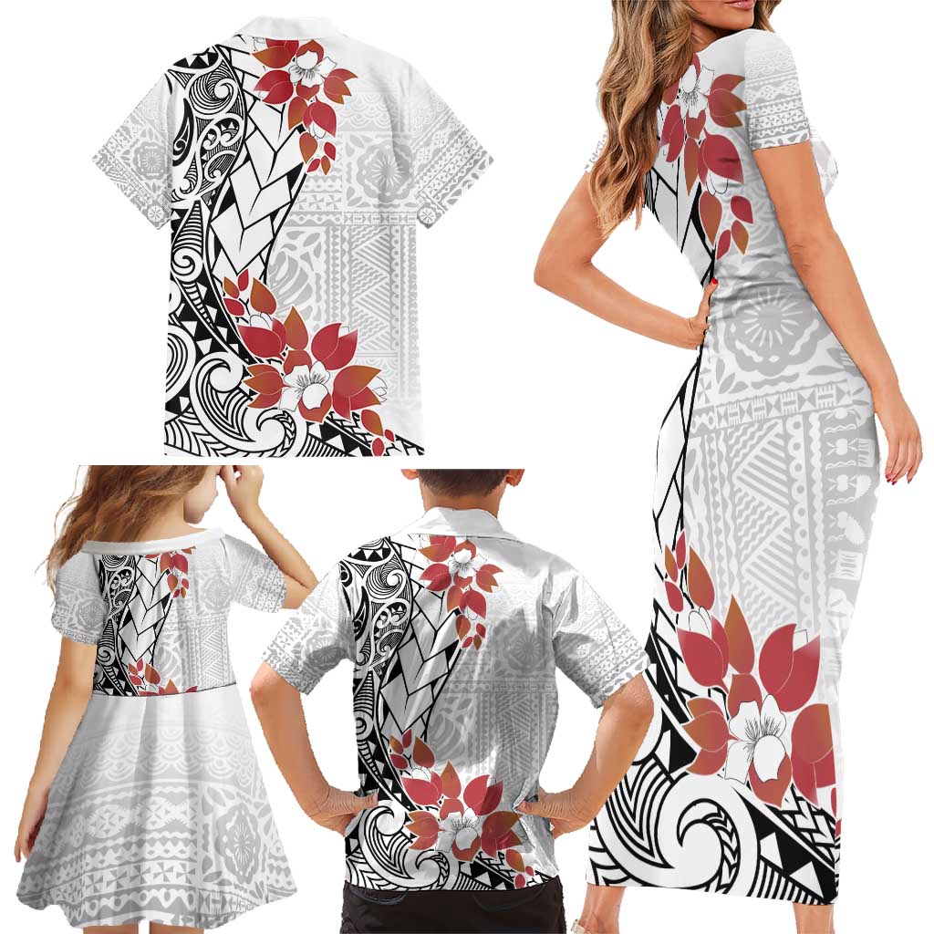Bula Fiji Day Family Matching Short Sleeve Bodycon Dress and Hawaiian Shirt Tagimaucia on Masi Pattern LT7 - Polynesian Pride