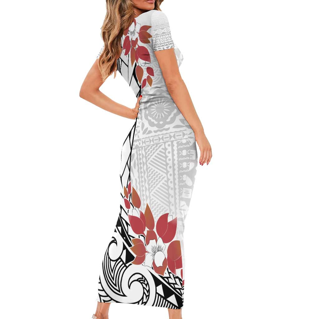 Bula Fiji Day Family Matching Short Sleeve Bodycon Dress and Hawaiian Shirt Tagimaucia on Masi Pattern LT7 - Polynesian Pride