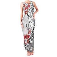 Bula Fiji Day Family Matching Tank Maxi Dress and Hawaiian Shirt Tagimaucia on Masi Pattern LT7 Mom's Dress White - Polynesian Pride