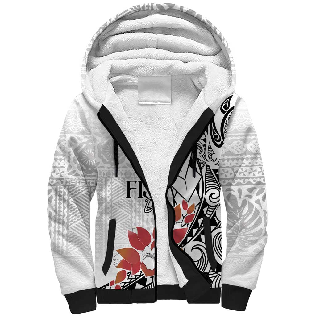 Bula Fiji Day Sherpa Hoodie Tagimaucia on Masi Pattern LT7 Unisex White - Polynesian Pride