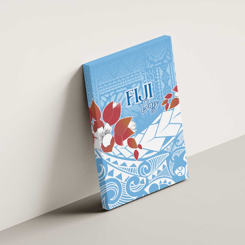 Bula Fiji Day Canvas Wall Art Tagimaucia on Masi Pattern - Turquoise