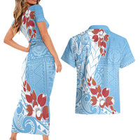 Bula Fiji Day Couples Matching Short Sleeve Bodycon Dress and Hawaiian Shirt Tagimaucia on Masi Pattern - Turquoise LT7 - Polynesian Pride