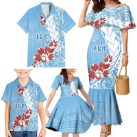 Bula Fiji Day Family Matching Mermaid Dress and Hawaiian Shirt Tagimaucia on Masi Pattern - Turquoise LT7 - Polynesian Pride