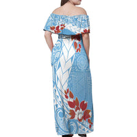 Bula Fiji Day Family Matching Off Shoulder Maxi Dress and Hawaiian Shirt Tagimaucia on Masi Pattern - Turquoise LT7 - Polynesian Pride
