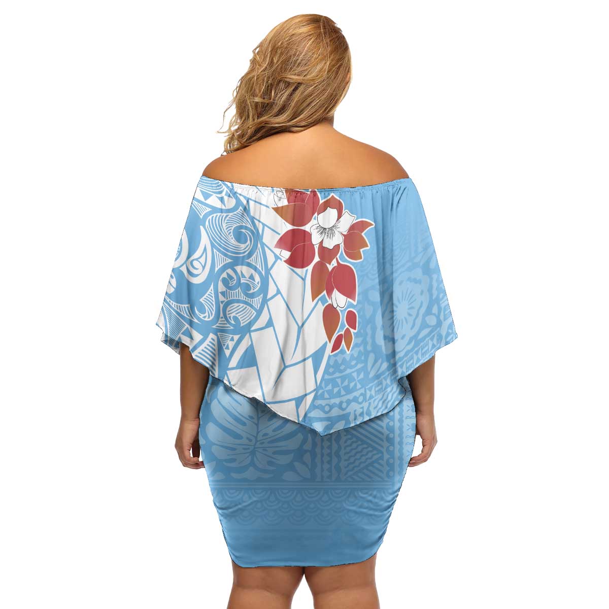 Bula Fiji Day Family Matching Off Shoulder Short Dress and Hawaiian Shirt Tagimaucia on Masi Pattern - Turquoise LT7 - Polynesian Pride