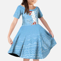 Bula Fiji Day Family Matching Puletasi and Hawaiian Shirt Tagimaucia on Masi Pattern - Turquoise LT7 Daughter's Dress Turquoise - Polynesian Pride