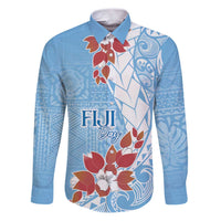 Bula Fiji Day Family Matching Puletasi and Hawaiian Shirt Tagimaucia on Masi Pattern - Turquoise LT7 Dad's Shirt - Long Sleeve Turquoise - Polynesian Pride