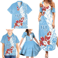 Bula Fiji Day Family Matching Summer Maxi Dress and Hawaiian Shirt Tagimaucia on Masi Pattern - Turquoise LT7 - Polynesian Pride