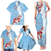Bula Fiji Day Family Matching Tank Maxi Dress and Hawaiian Shirt Tagimaucia on Masi Pattern - Turquoise LT7 - Polynesian Pride