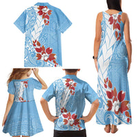 Bula Fiji Day Family Matching Tank Maxi Dress and Hawaiian Shirt Tagimaucia on Masi Pattern - Turquoise LT7 - Polynesian Pride