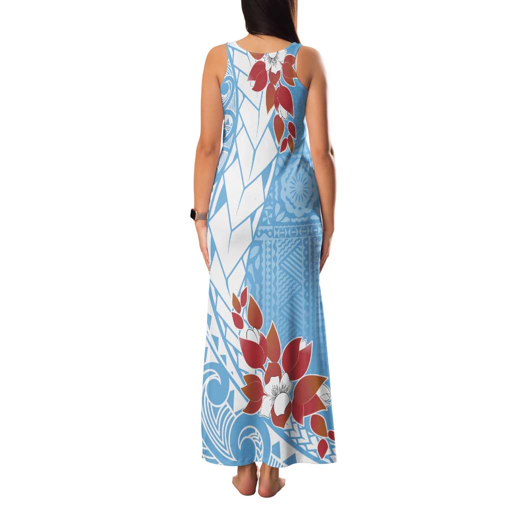 Bula Fiji Day Family Matching Tank Maxi Dress and Hawaiian Shirt Tagimaucia on Masi Pattern - Turquoise LT7 - Polynesian Pride