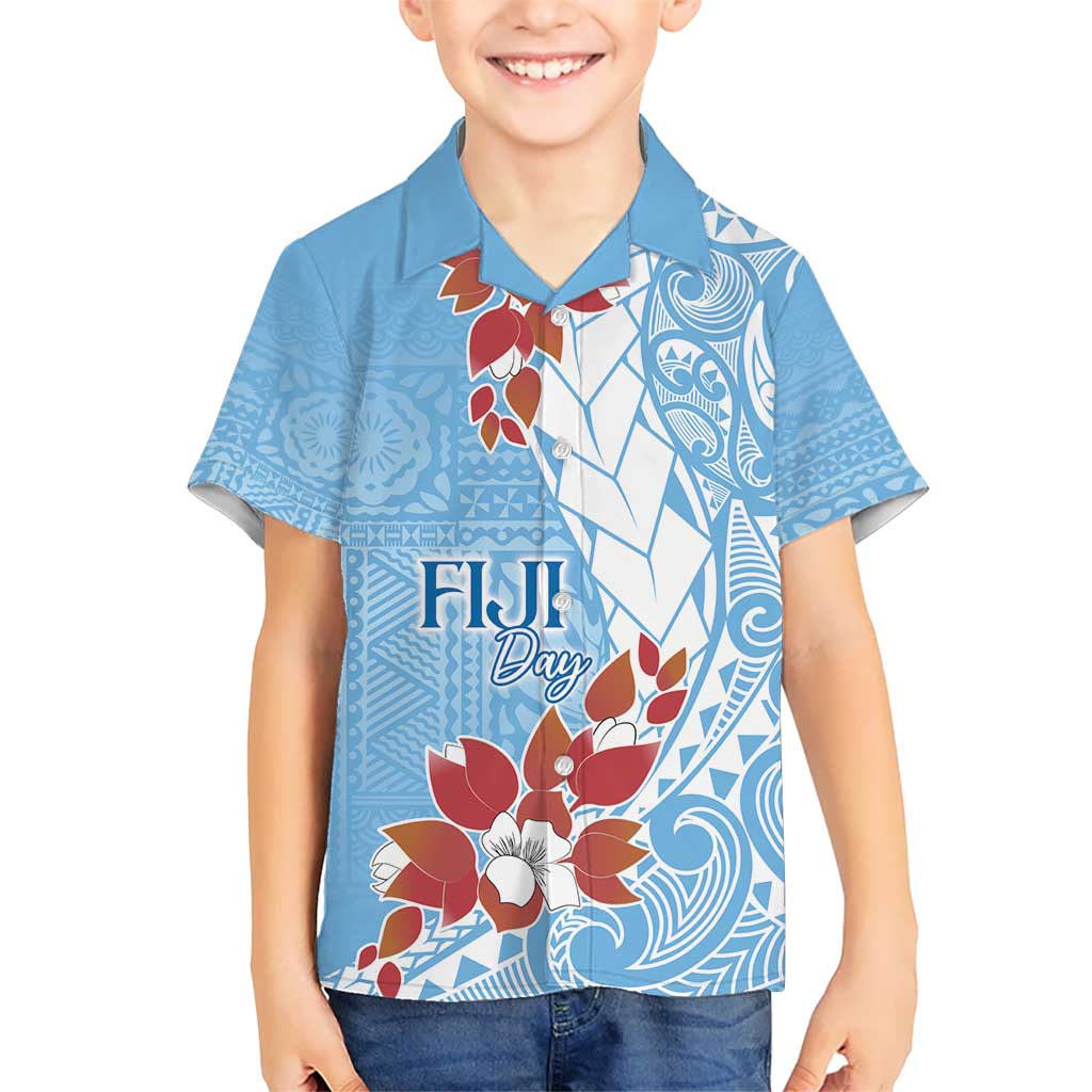 Bula Fiji Day Kid Hawaiian Shirt Tagimaucia on Masi Pattern - Turquoise LT7 Kid Turquoise - Polynesian Pride