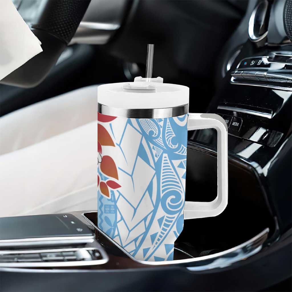 Bula Fiji Day Tumbler With Handle Tagimaucia on Masi Pattern - Turquoise