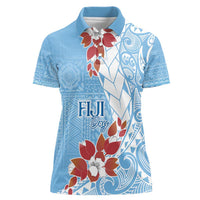 Bula Fiji Day Women Polo Shirt Tagimaucia on Masi Pattern - Turquoise LT7 Female Turquoise - Polynesian Pride