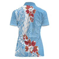 Bula Fiji Day Women Polo Shirt Tagimaucia on Masi Pattern - Turquoise LT7 - Polynesian Pride