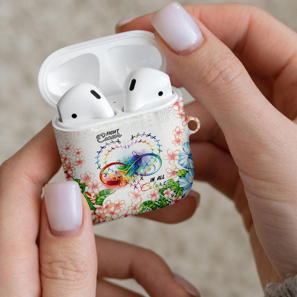 Fight Cancer In All Colors AirPods Case Plumeria Mix Tapa Pattern
