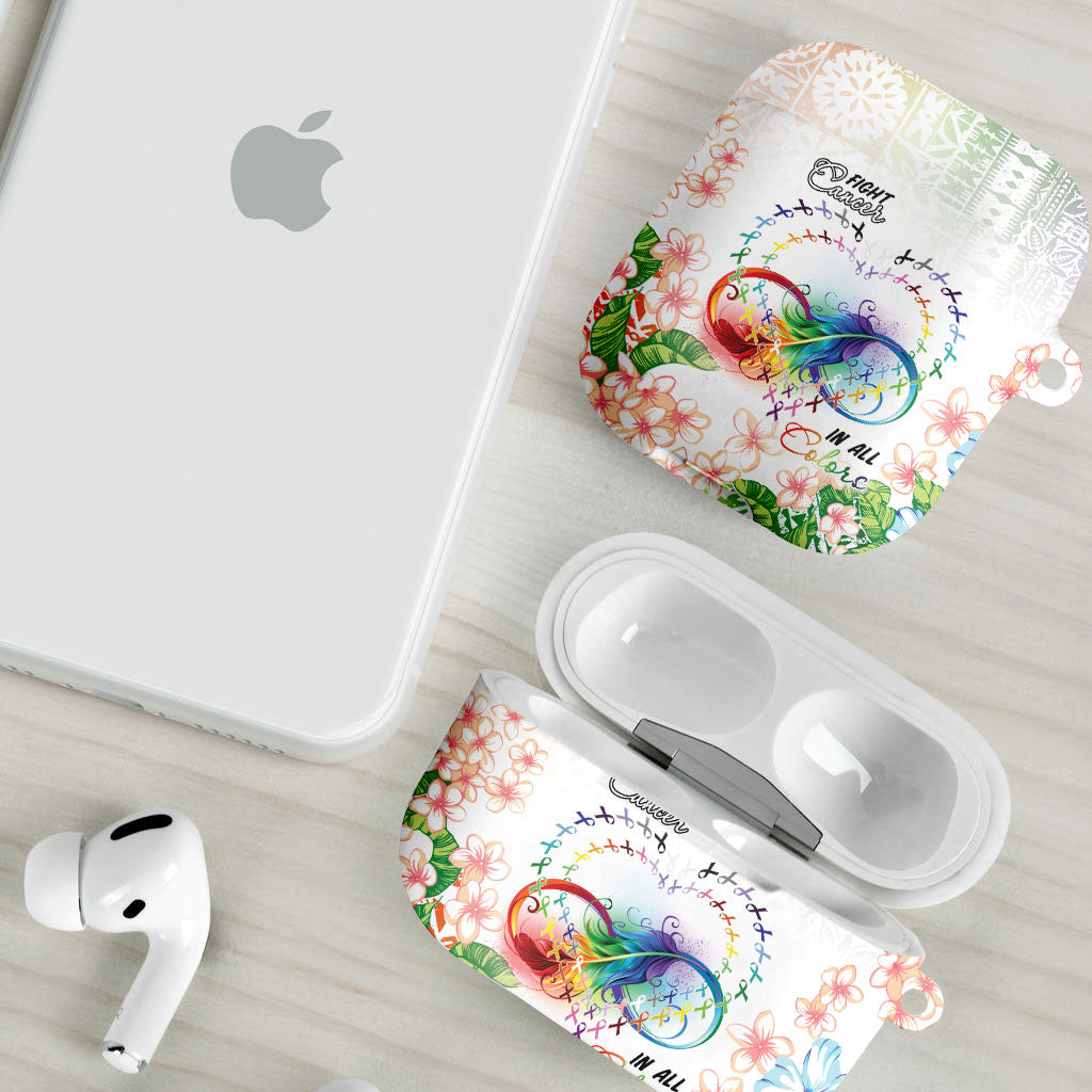 Fight Cancer In All Colors AirPods Case Plumeria Mix Tapa Pattern