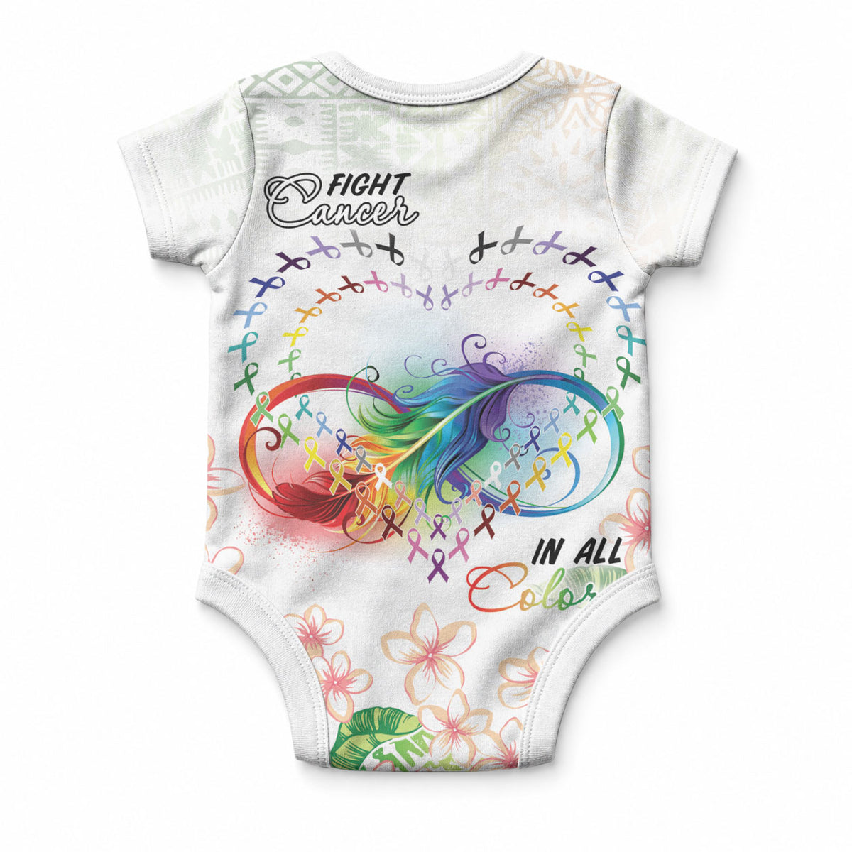 Fight Cancer In All Colors Baby Onesie Plumeria Mix Tapa Pattern