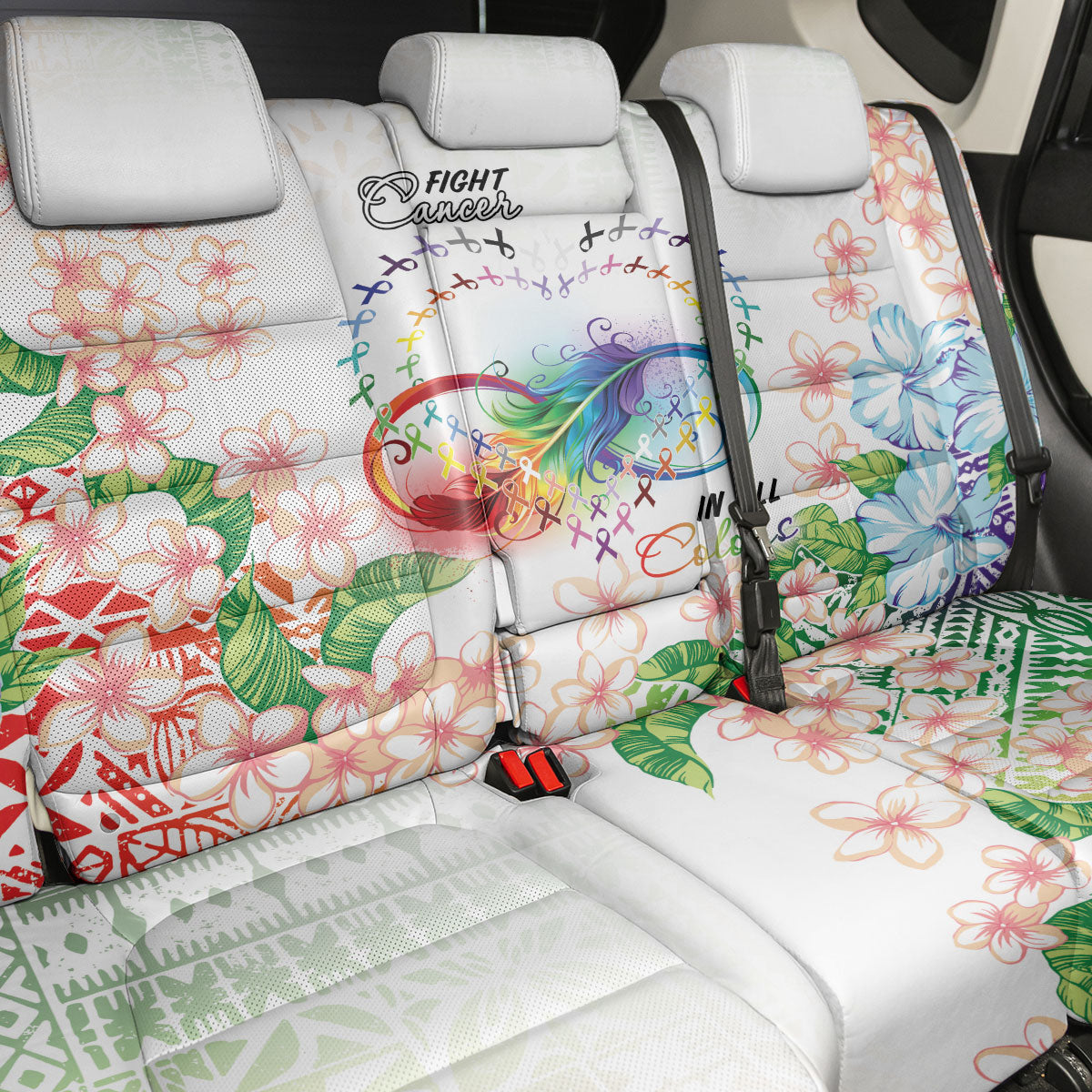 Fight Cancer In All Colors Back Car Seat Cover Plumeria Mix Tapa Pattern