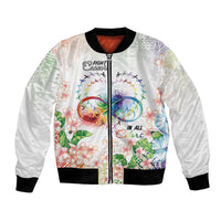 Fight Cancer In All Colors Bomber Jacket Plumeria Mix Tapa Pattern