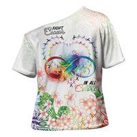 Fight Cancer In All Colors Cross Shoulder Shirt Plumeria Mix Tapa Pattern