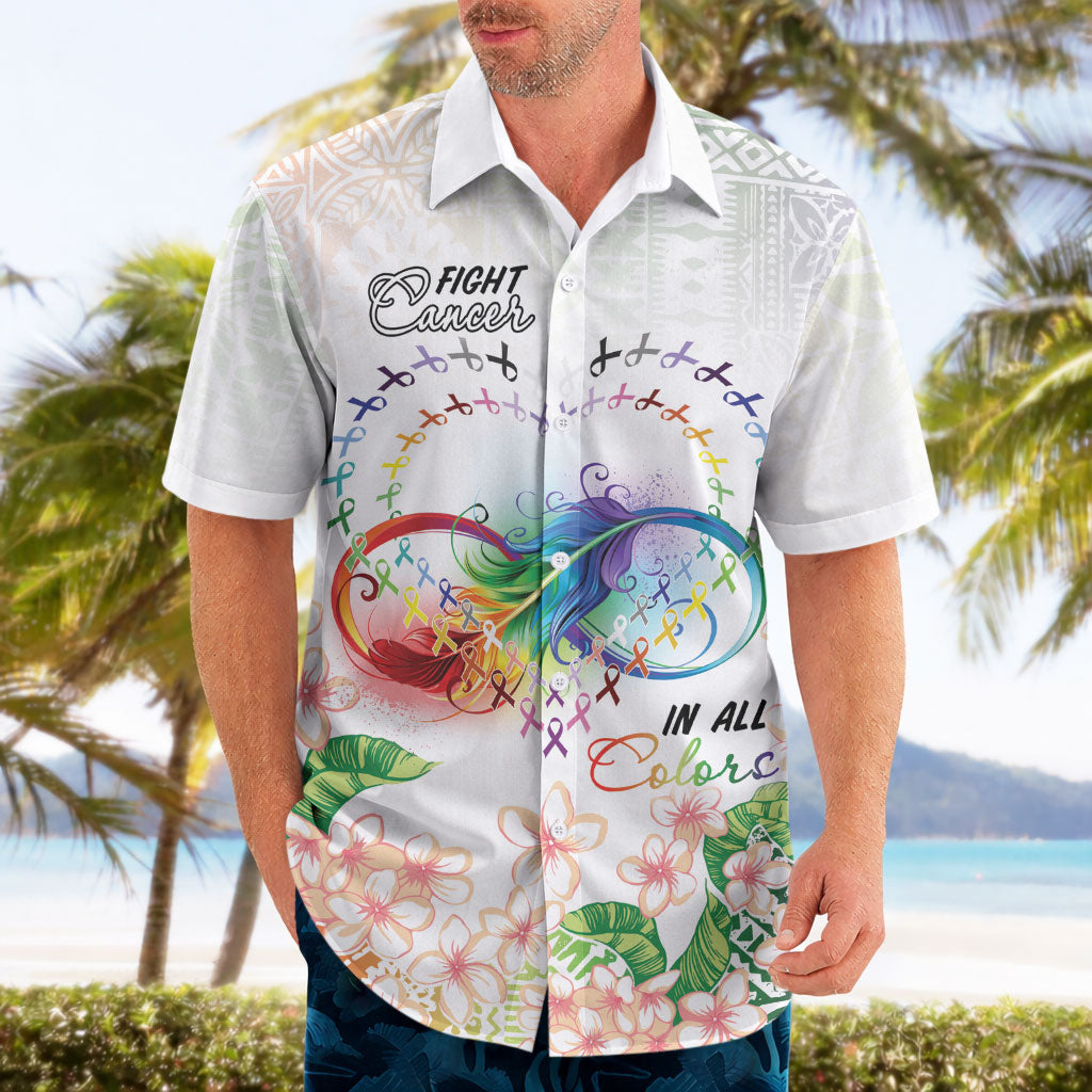 Fight Cancer In All Colors Hawaiian Shirt Plumeria Mix Tapa Pattern