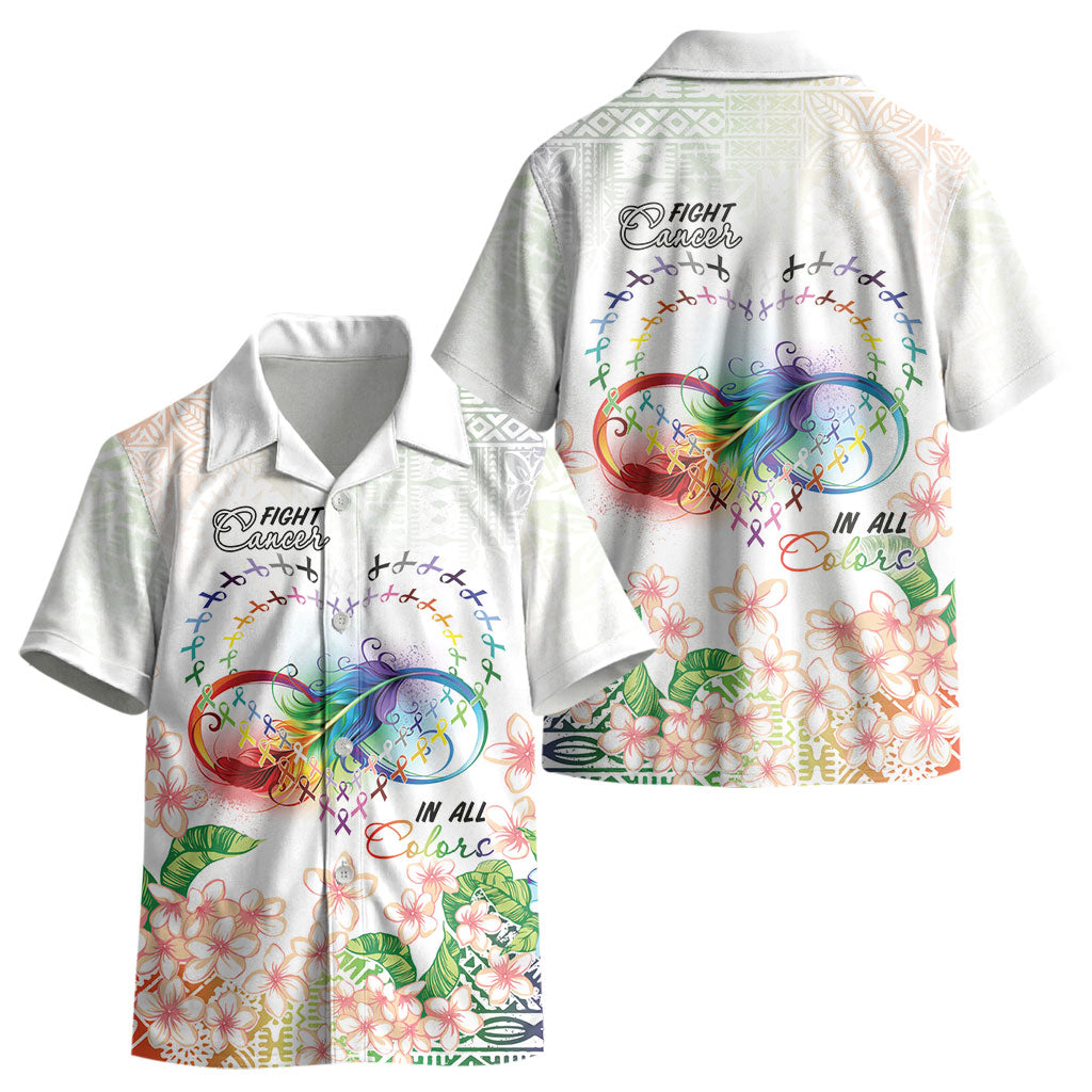 Fight Cancer In All Colors Kid Hawaiian Shirt Plumeria Mix Tapa Pattern