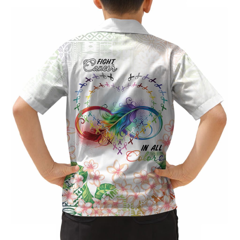 Fight Cancer In All Colors Kid Hawaiian Shirt Plumeria Mix Tapa Pattern