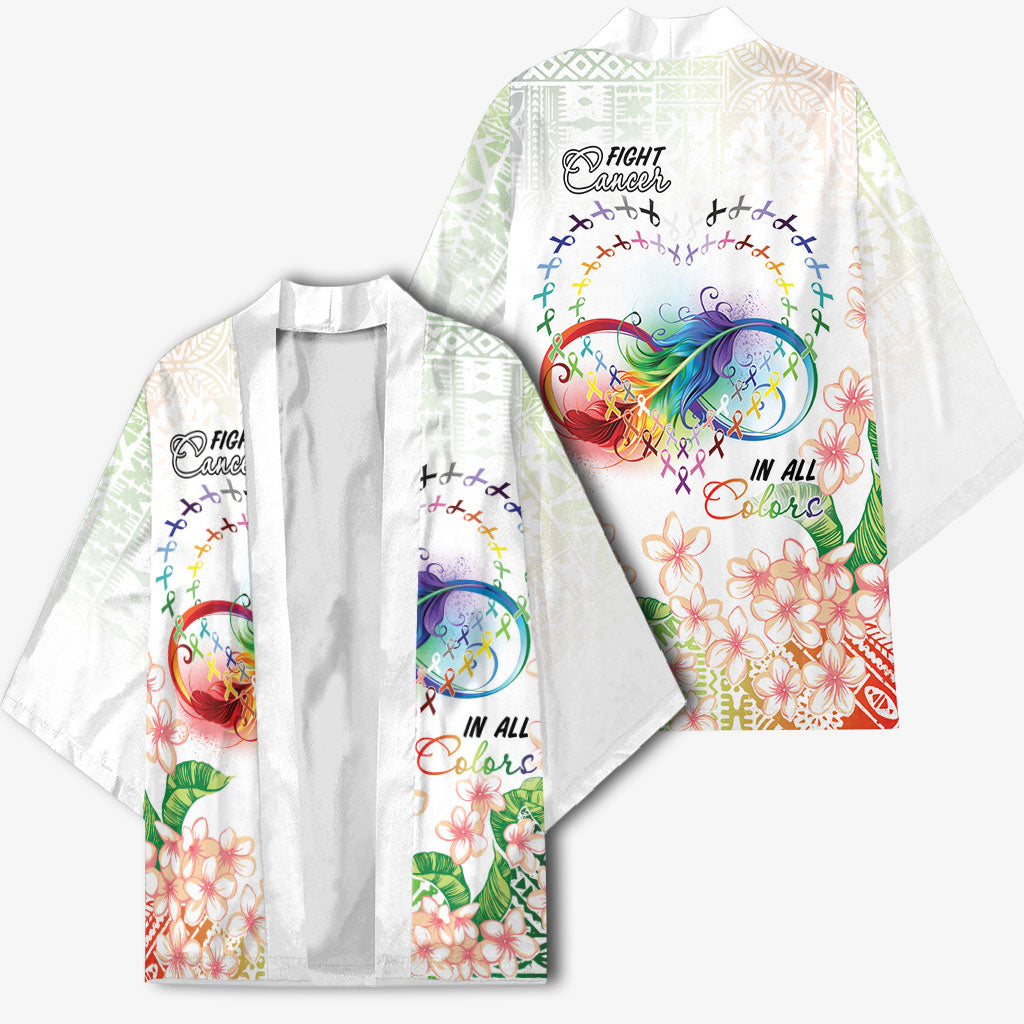 Fight Cancer In All Colors Kimono Plumeria Mix Tapa Pattern