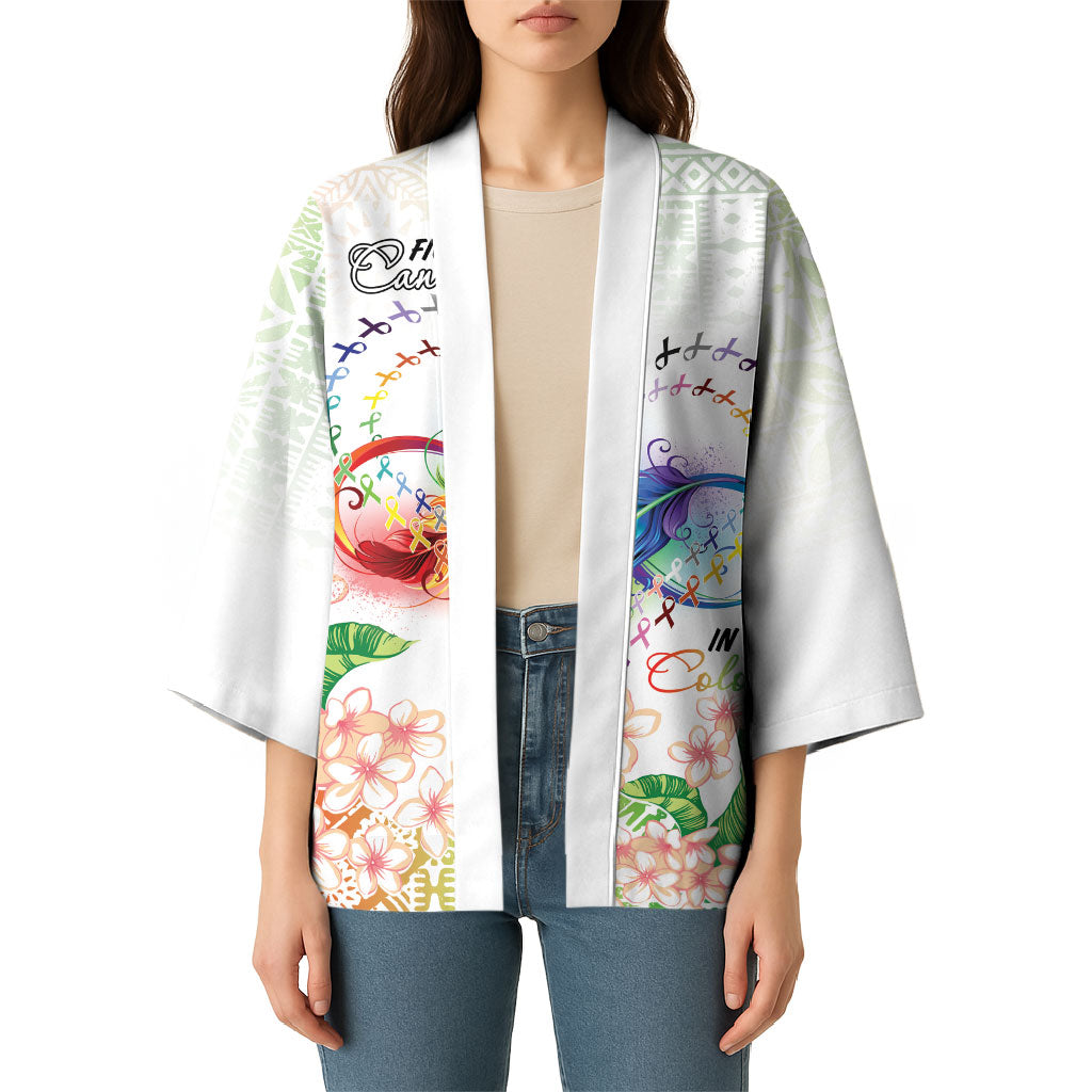 Fight Cancer In All Colors Kimono Plumeria Mix Tapa Pattern