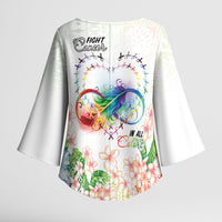 Fight Cancer In All Colors Kimono Sleeve Blouse Plumeria Mix Tapa Pattern