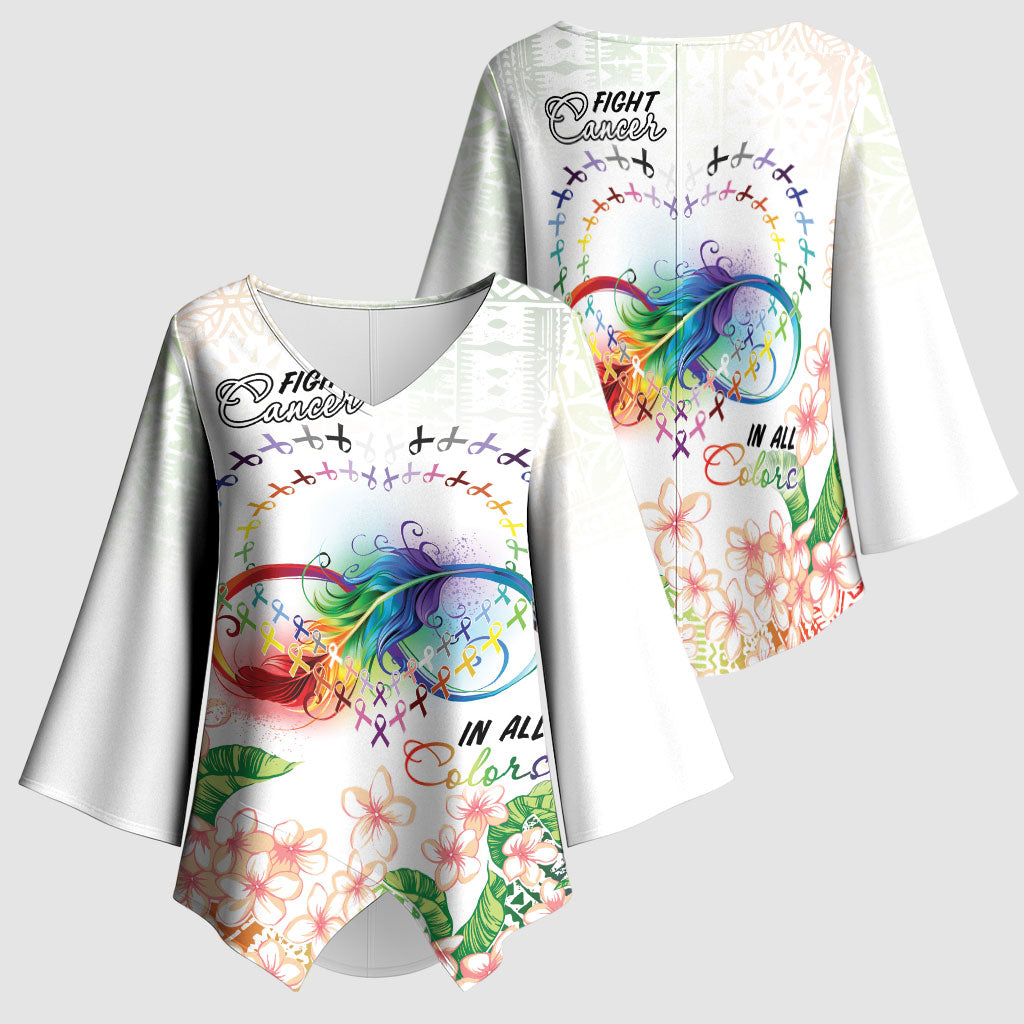 Fight Cancer In All Colors Kimono Sleeve Blouse Plumeria Mix Tapa Pattern