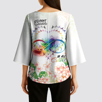 Fight Cancer In All Colors Kimono Sleeve Blouse Plumeria Mix Tapa Pattern