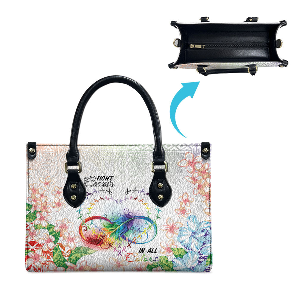 Fight Cancer In All Colors Leather Bag Plumeria Mix Tapa Pattern