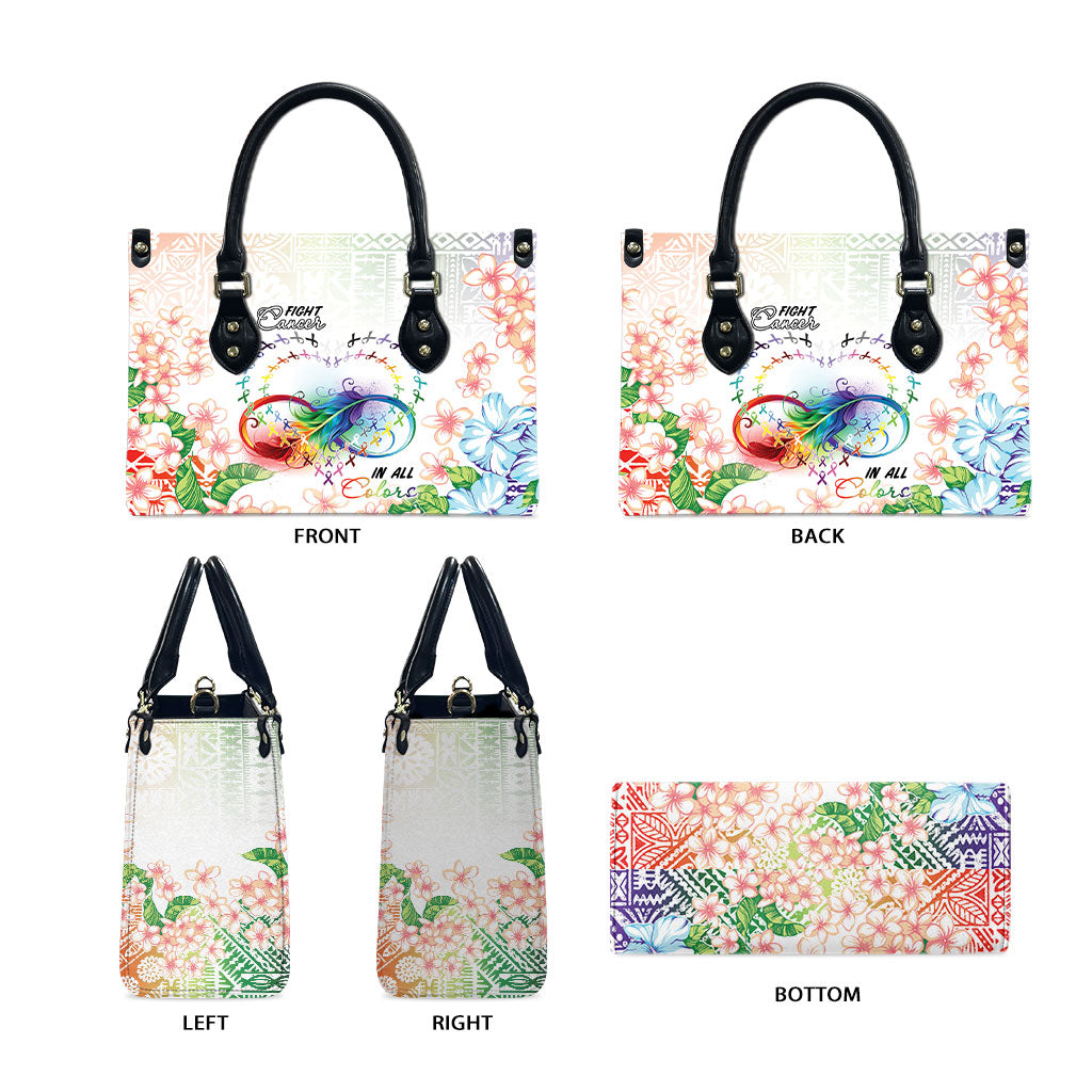 Fight Cancer In All Colors Leather Bag Plumeria Mix Tapa Pattern