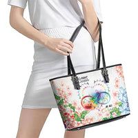 Fight Cancer In All Colors Leather Tote Bag Plumeria Mix Tapa Pattern