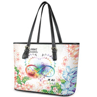 Fight Cancer In All Colors Leather Tote Bag Plumeria Mix Tapa Pattern