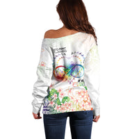 Fight Cancer In All Colors Off Shoulder Sweater Plumeria Mix Tapa Pattern