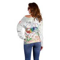 Fight Cancer In All Colors Off Shoulder Sweater Plumeria Mix Tapa Pattern