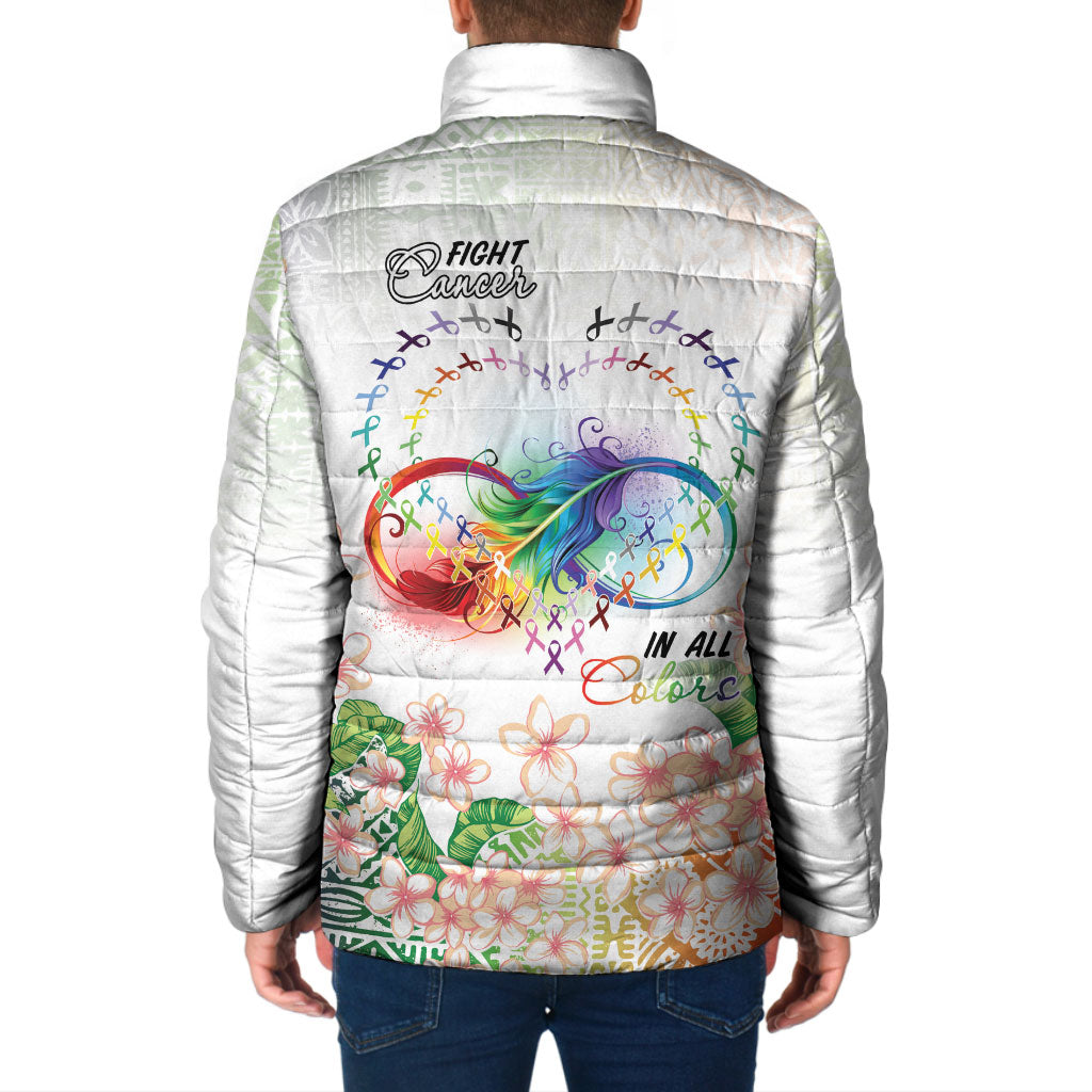 Fight Cancer In All Colors Padded Jacket Plumeria Mix Tapa Pattern