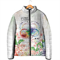 Fight Cancer In All Colors Padded Jacket Plumeria Mix Tapa Pattern