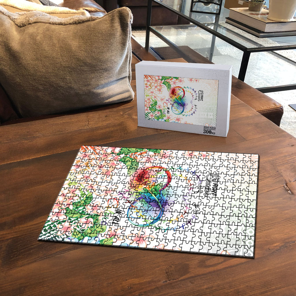Fight Cancer In All Colors Puzzle Plumeria Mix Tapa Pattern