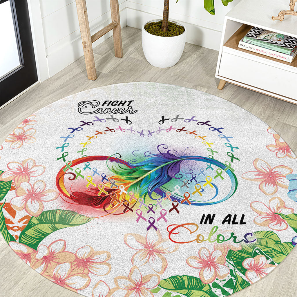 Fight Cancer In All Colors Round Carpet Plumeria Mix Tapa Pattern