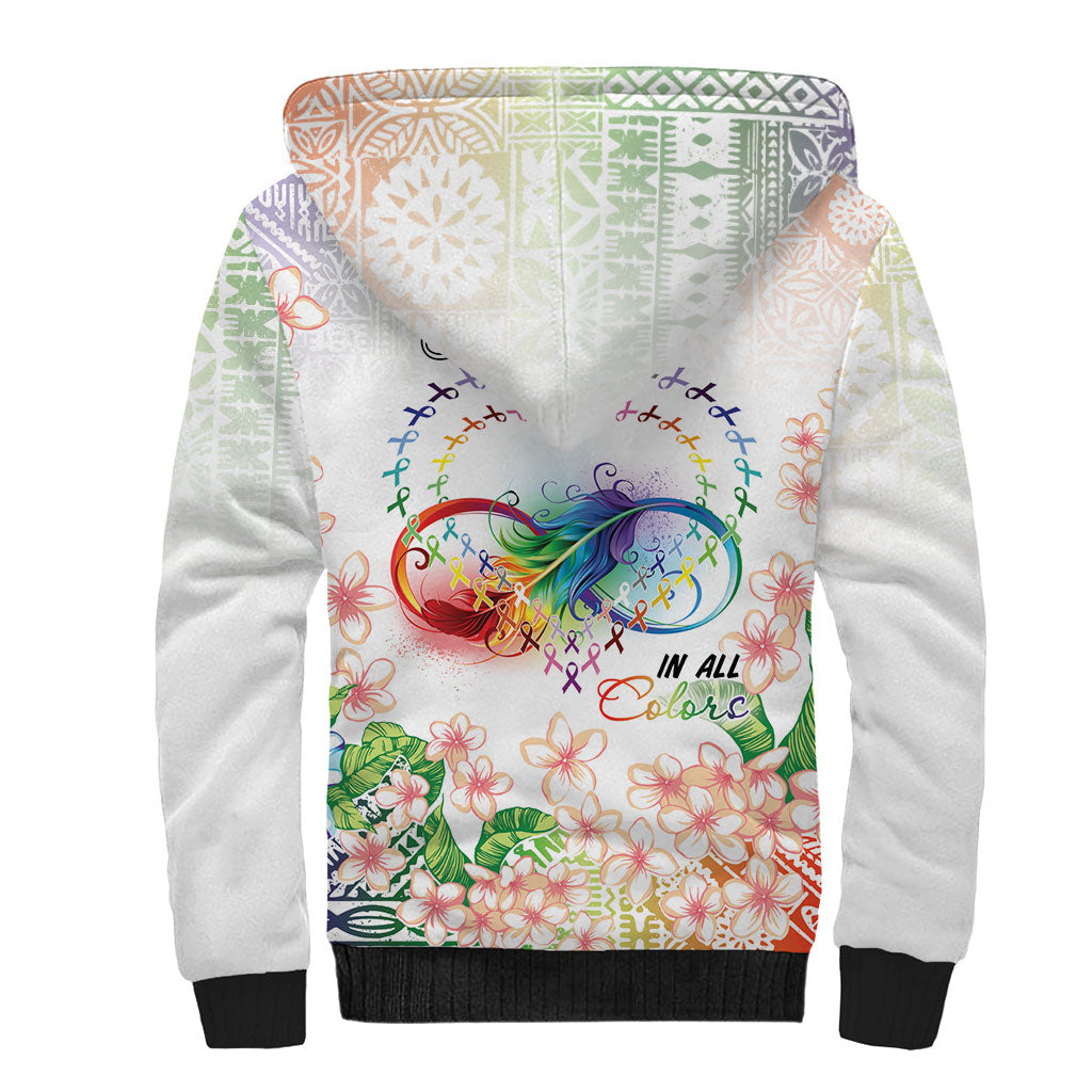 Fight Cancer In All Colors Sherpa Hoodie Plumeria Mix Tapa Pattern