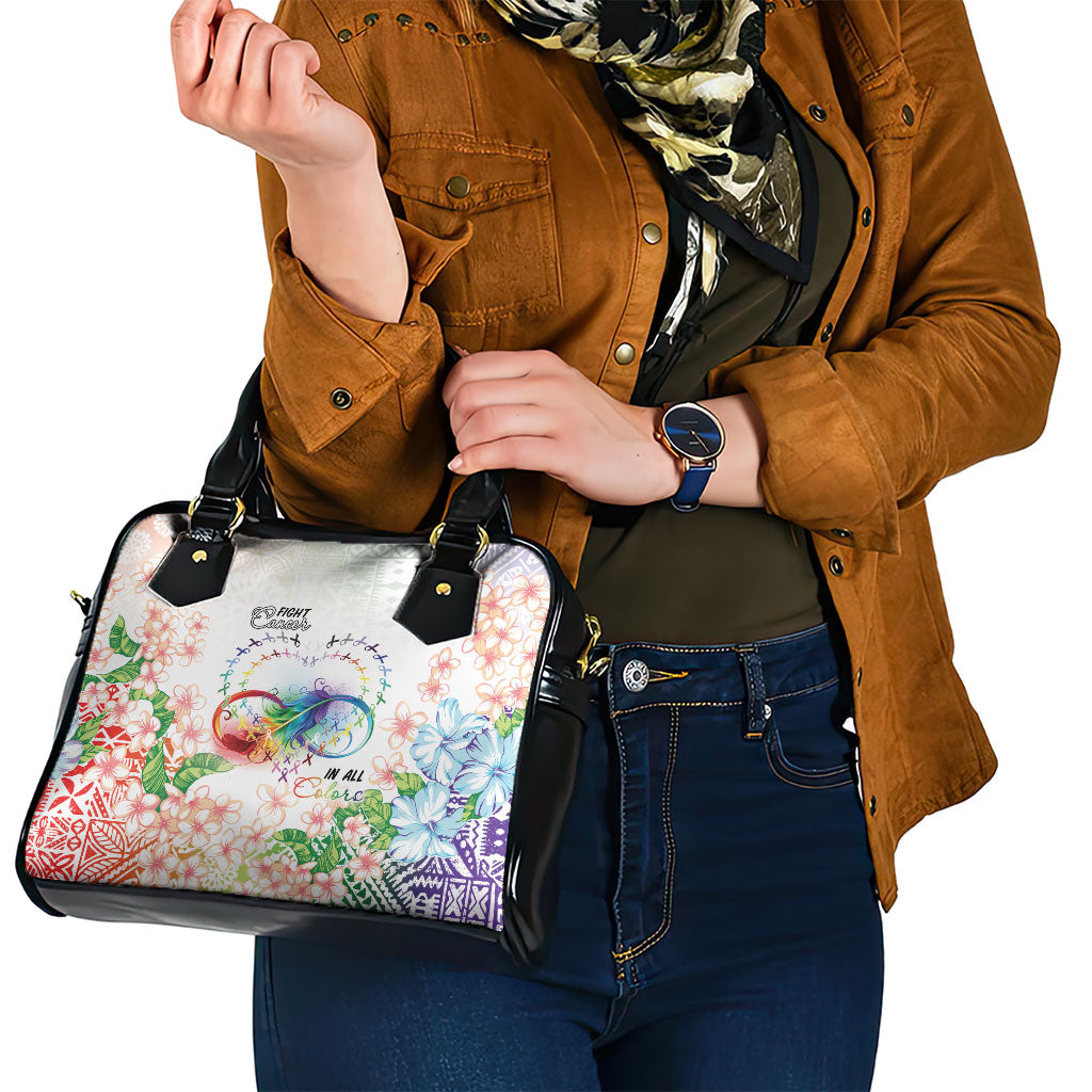 Fight Cancer In All Colors Shoulder Handbag Plumeria Mix Tapa Pattern